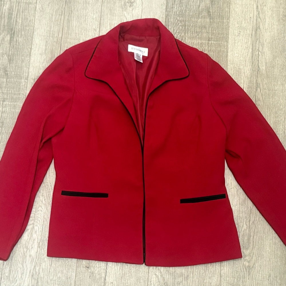 St. John Red Blazer with Black Trim